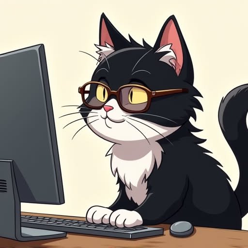 Cat working at a computer